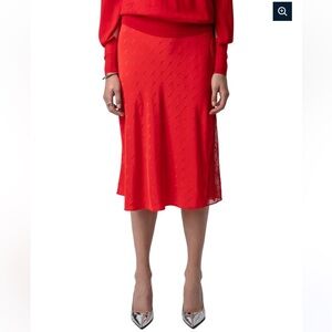 $495 ZADIG & VOLTAIRE JAYLA JAC WINGS SILK SKIRT IN RED NWT